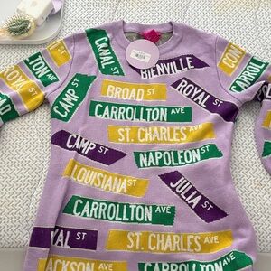 QUEEN OF SPARKLES Purple Long Sleeve Dress with Green and Yellow Accents